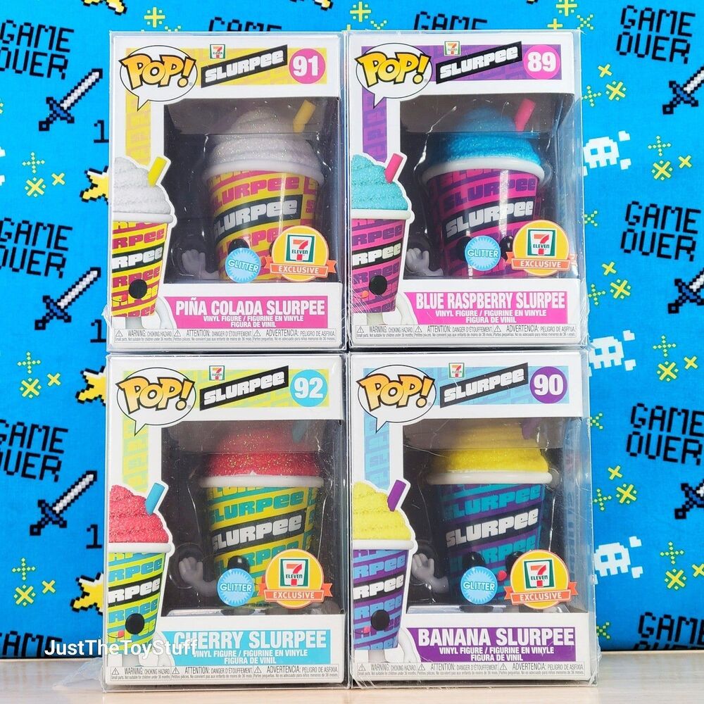 Funko PoP 7Eleven Slurpee Set #89 #90 #91 & #92 Glitter Exclusives + Protectors